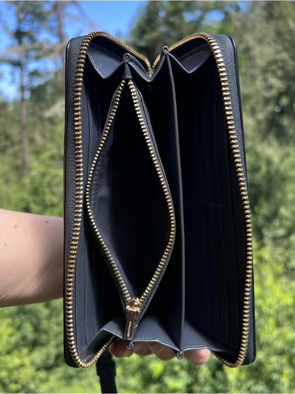 COACH Long Zip-Around Wallet Navy Pebble Leather w Gold Hardware AUTHENTIC